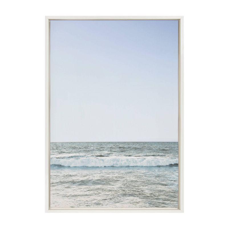 Sylvie Pale Blue Sea Coastal Canvas Print with White Frame