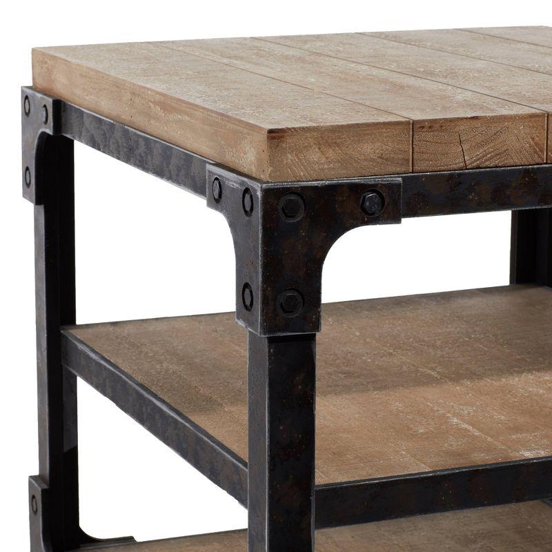 Olivia & May Industrial 3 Tier Side Table Brown: Sturdy Wood Frame, Fixed Shelves, Square Shape