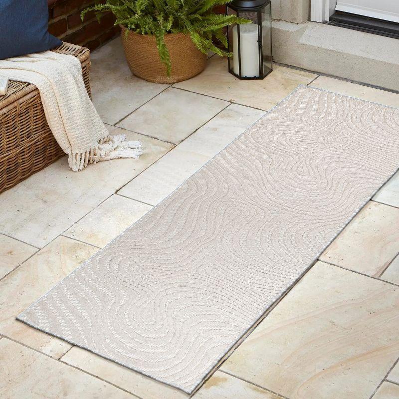 JONATHAN Y Maribo High-Low Abstract Groovy Striped Cream/Ivory 2 ft. x 8 ft. Indoor/Outdoor Runner Rug