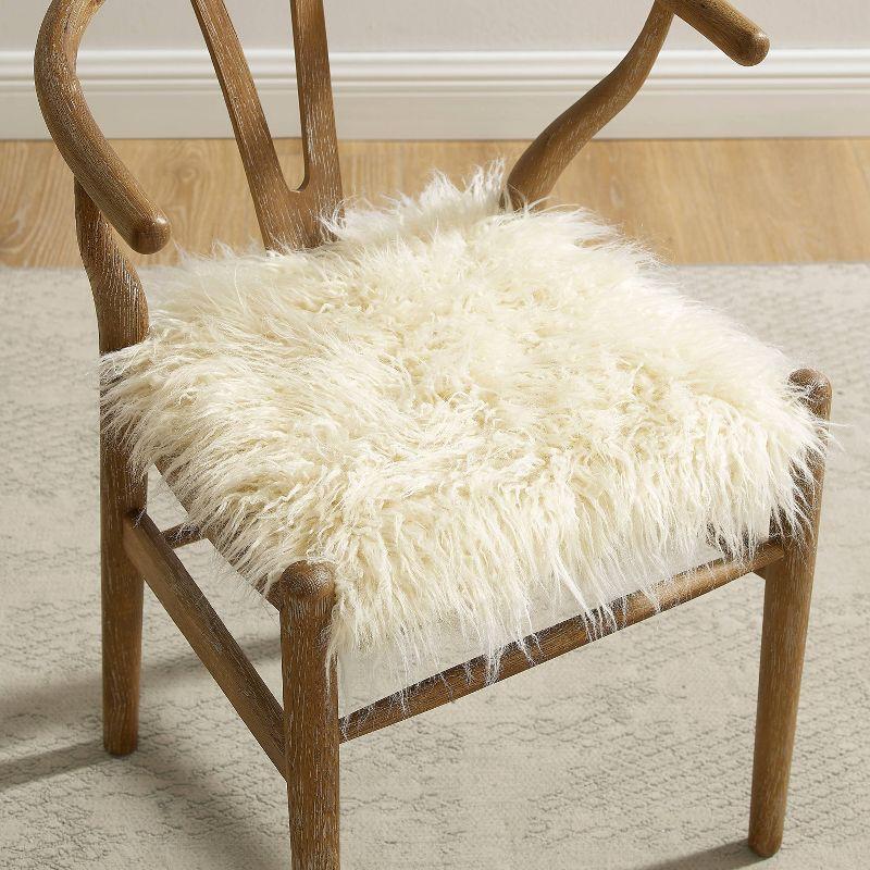 Ellis Mid-Century Wishbone Faux Fur Dining Chair White - Linon: Plush, Armless, Wood Legs