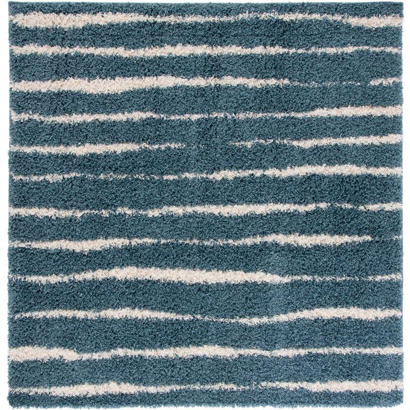Venus Shag VNS603 Power Loomed Indoor Area Rug - Turquoise/Ivory - 6'7"x6'7" - Safavieh