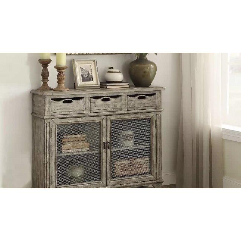 42" Vernon Accent Table Weathered Gray - Acme Furniture: Antique Finish, Mesh Cabinet Doors, Storage Shelves