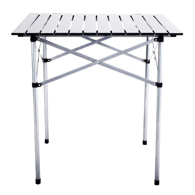 Portable Silver Aluminum Roll-Up Camping Table with Carry Bag