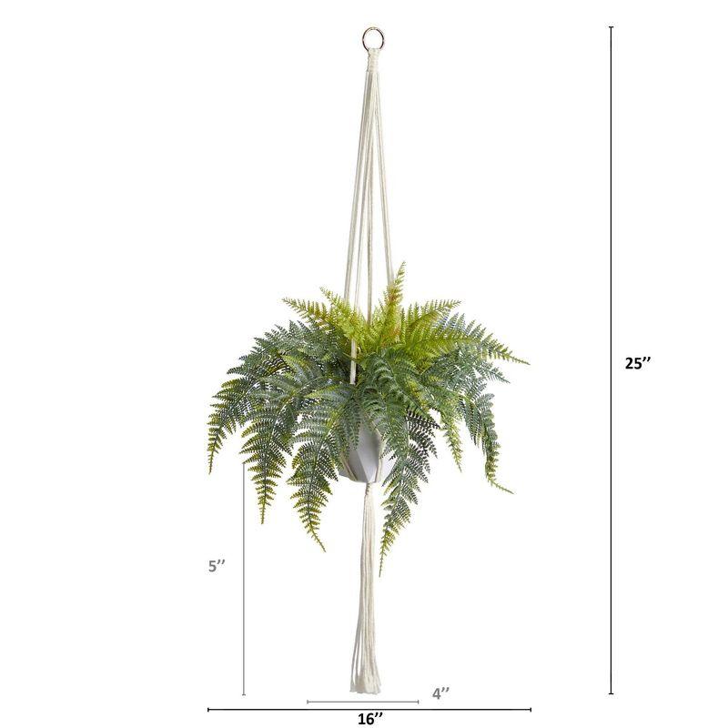 Nearly Natural 25-in Fern Hanging Artificial Plant in Decorative Basket