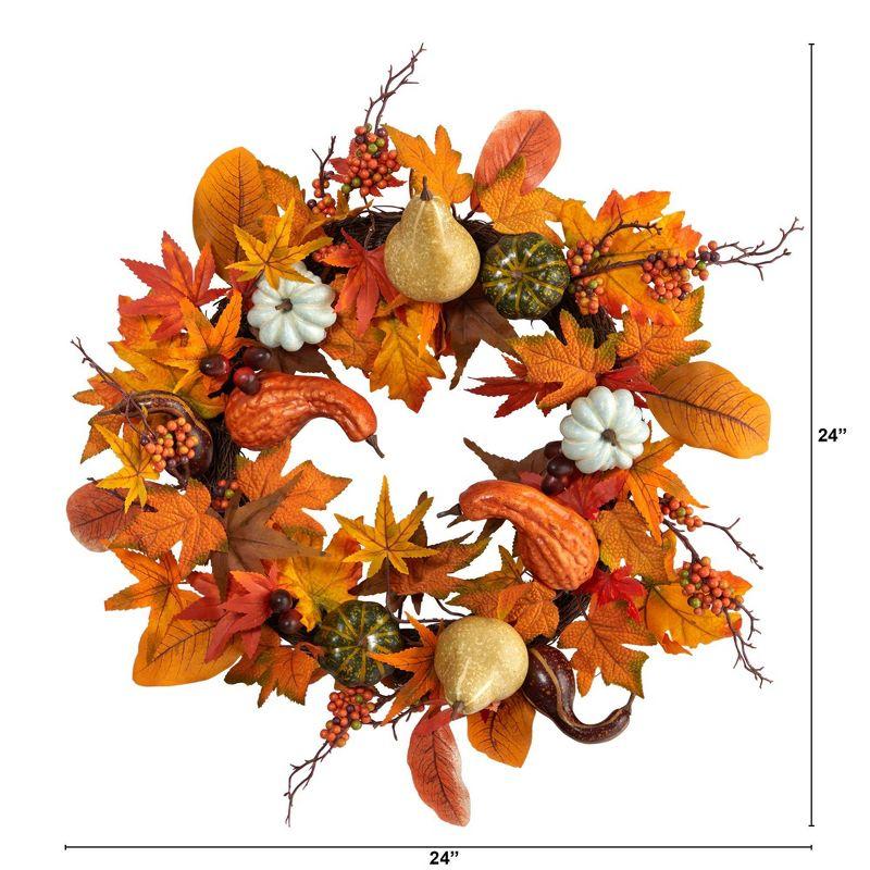 Nearly Natural 24” Autumn Pumpkin, Gourd and Berries in Assorted Colors Artificial Fall Wreath