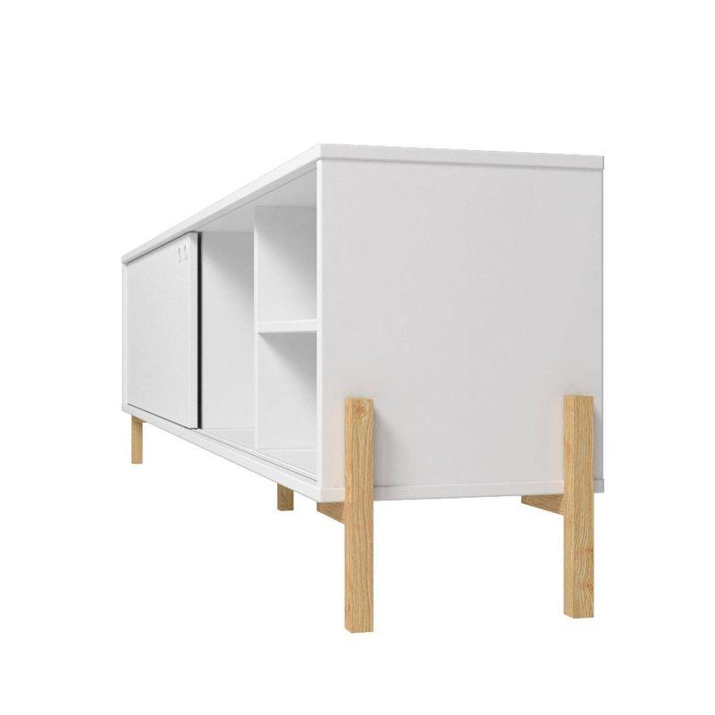 Bowery TV Stand for TVs up to 70" White/Oak - Manhattan Comfort: Mid-Century Design, Cable Management