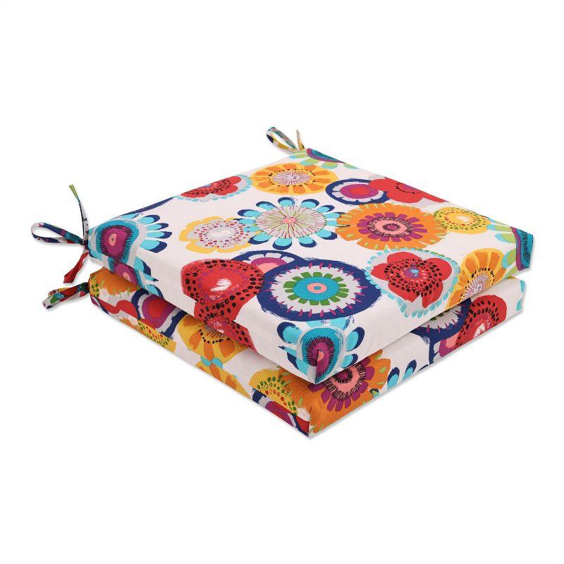 20"x20"x3" 2pc Crosby Floral Outdoor Squared Corners Chair Cushions - Confetti - Pillow Perfect: Weather-Resistant with Ties