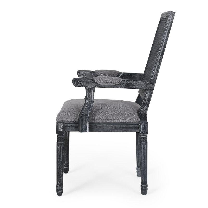 GDFStudio Zentner French Country Upholstered Wood and Cane Upholstered Dining Chairs (Set of 2), Gray