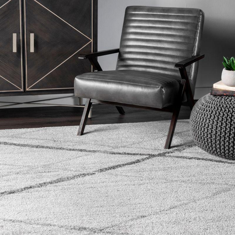 Nuloom 2x12 Thigpen Contemporary Indoor Area Rug, Grey, Abstract Lines, Non-Slip Backing, Stain Resistant, Bedroom Living Room, Kitchen