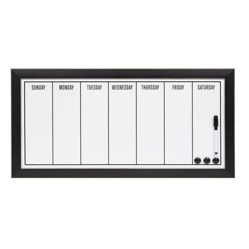 Black Framed Magnetic Dry Erase Weekly Calendar with Marker