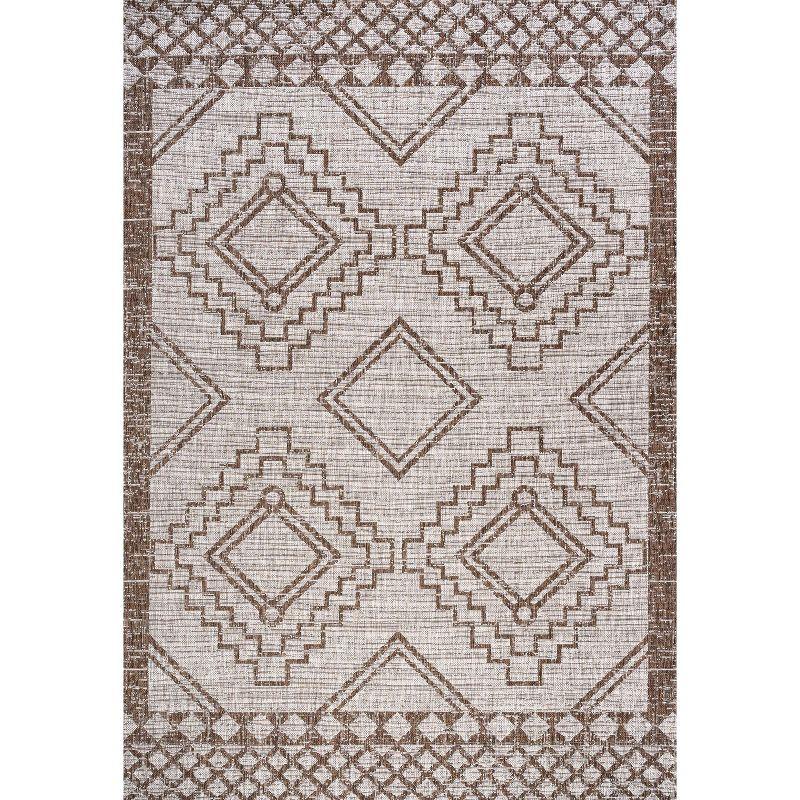 4'x6' Marokko Diamond  Medallion Indoor/Outdoor Area Rug, Beige/Brown - JONATHAN Y