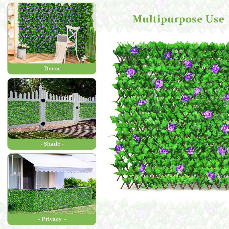 Tangkula 4PCS Expandable Fence Privacy Screen Decorative Faux Ivy Panel w/ Purple Flowers