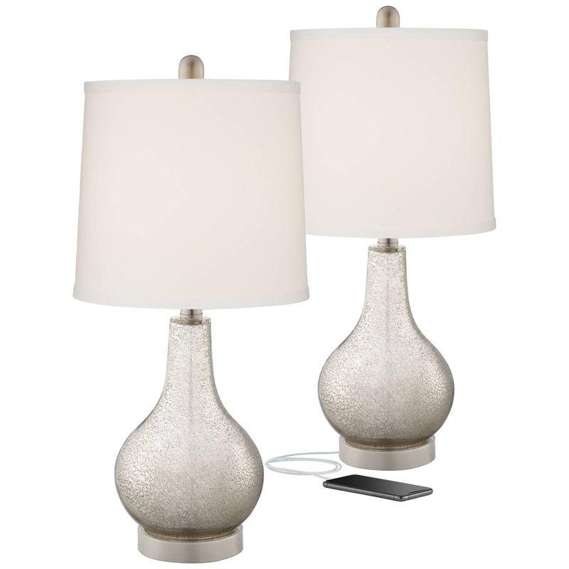 Set of 2 Silver Mercury Glass Table Lamps with USB Ports