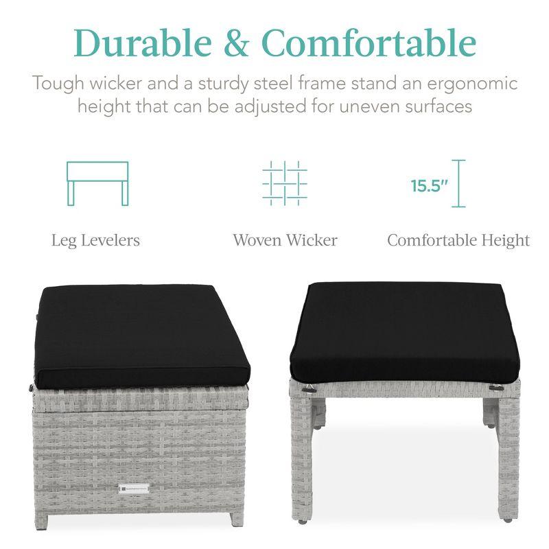 Best Choice Products Set of 2 Multipurpose Patio Wicker Ottomans w/ Removable Cushions, Steel Frame