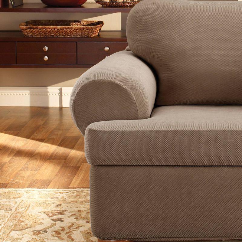 Taupe Stretch Pique T-Cushion Chair Slipcover Set