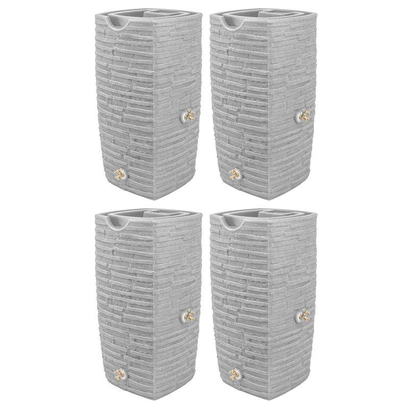 Good Ideas Impressions Riverwalk 50 Gallon Faux Slate Surface Dual Spigot Rain Barrel with 2 Brass Spigots and Screen, Light Granite (4 Pack)