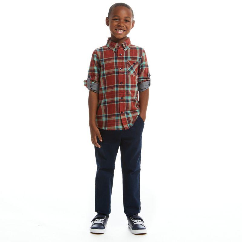 Andy & Evan Toddler  Boys Rust Plaid Two-Faced Buttondown Set Brown, Size 2T.