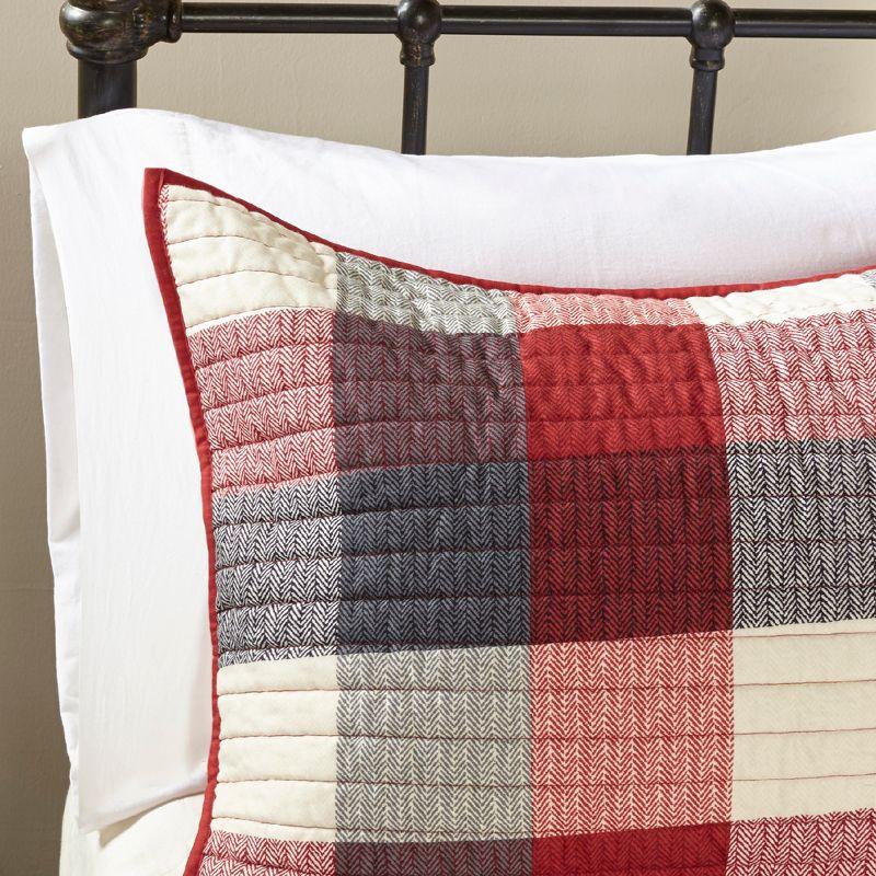 King Size Red Reversible Herringbone Quilt Set