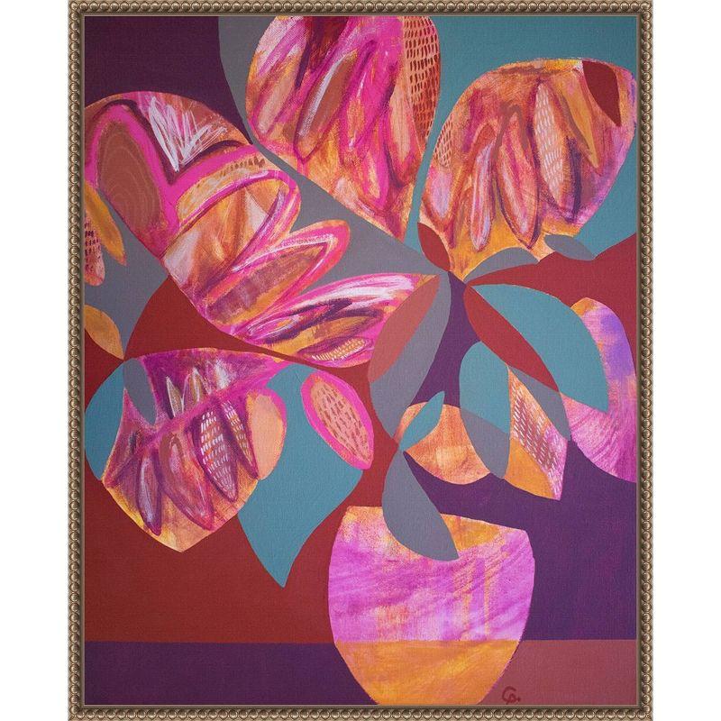 Pink and Orange Abstract Floral Beaded Framed Canvas Art