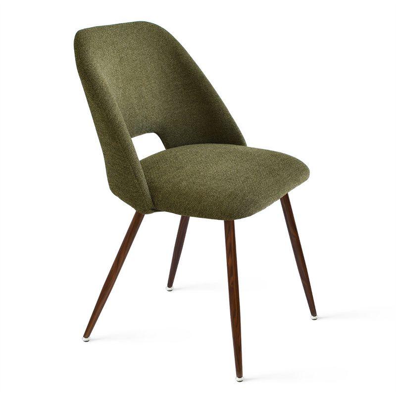 Set of 4 Olive Green Upholstered Side Chairs with Walnut Legs