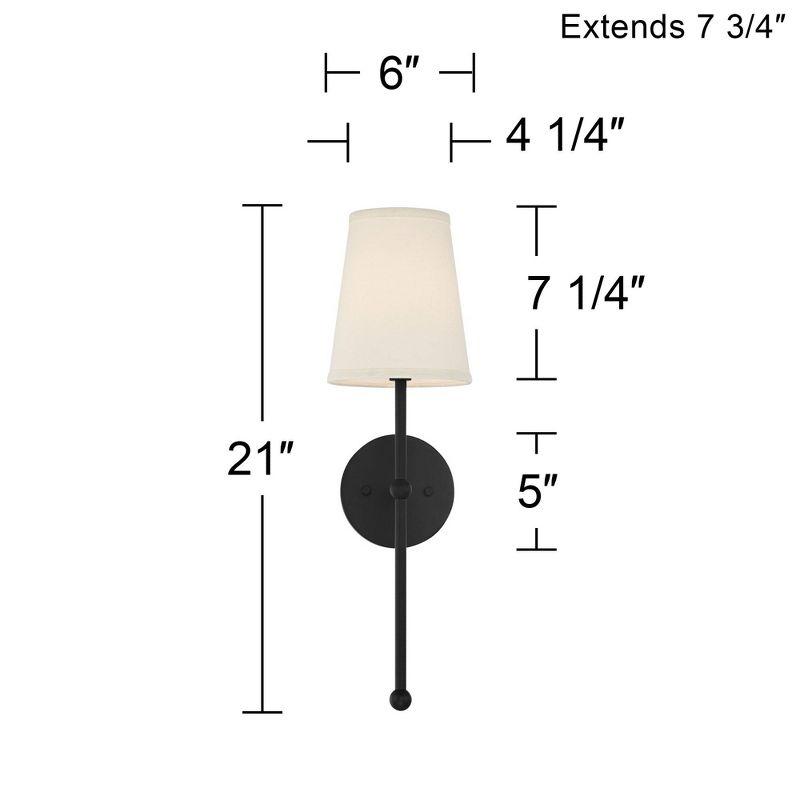 Possini Euro Design Elena Modern Wall Light Sconces Set of 2 Matte Black Metal Hardwire 6" Fixture Cream Linen Shade for Bedroom Living Room Hallway