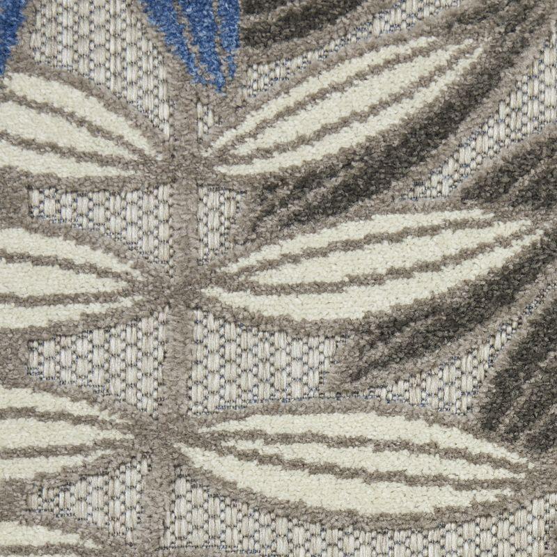 Nourison Aloha Floral Leaf Flatweave High-Low Indoor Outdoor Area Rug Grey/Blue 3'6" x 5'6"