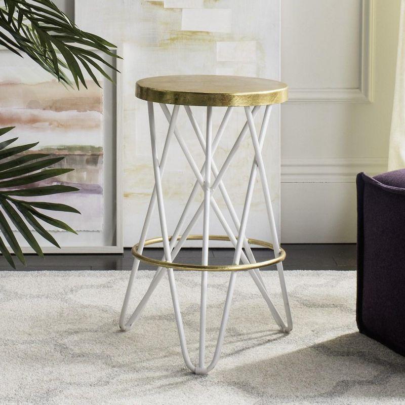 White and Gold Leaf Mid-Century Modern Counter Stool