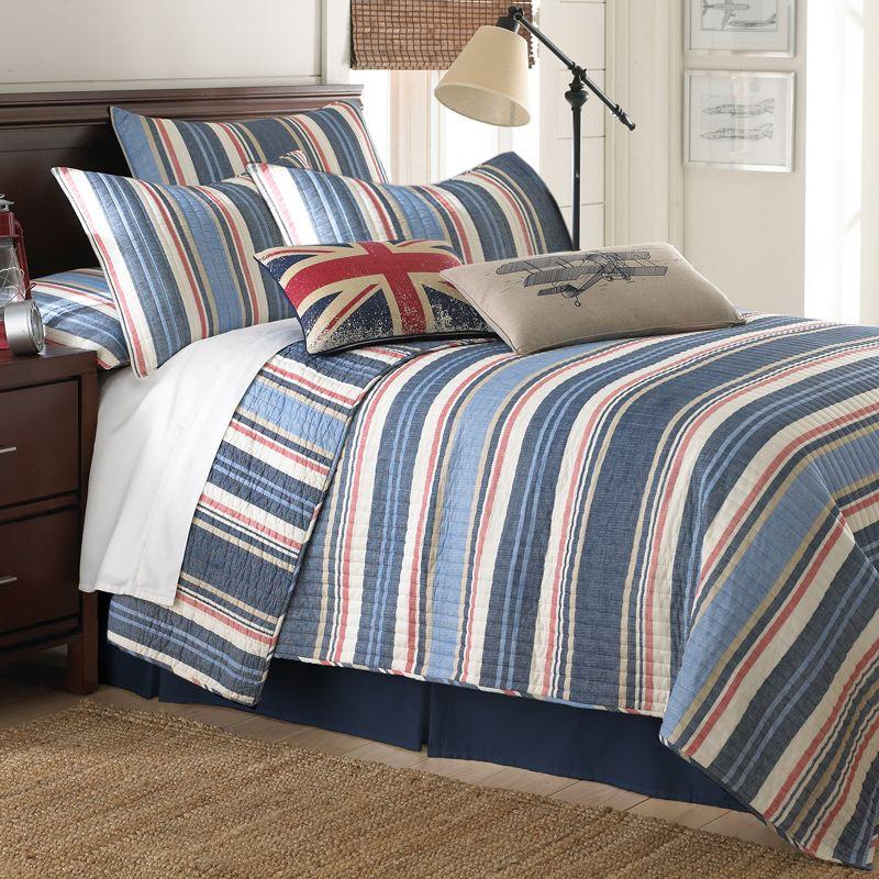 Oliver's Adventure Full Cotton Quilt Set in Blue and White for Boys
