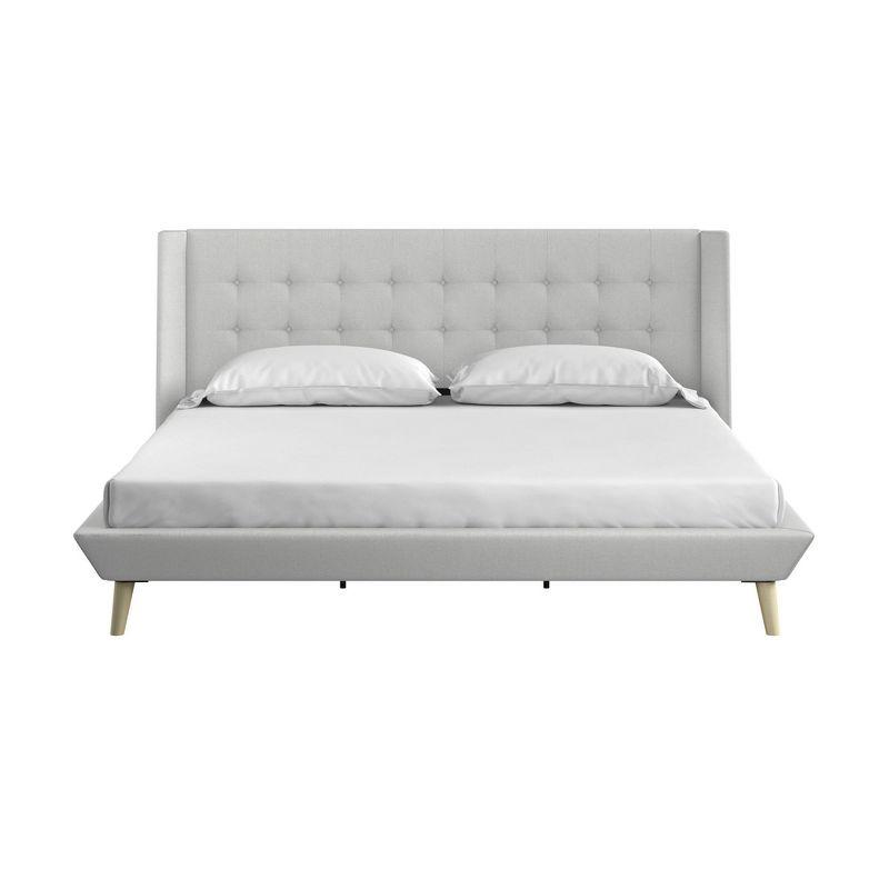 King Light Gray Linen Tufted Upholstered Platform Bed