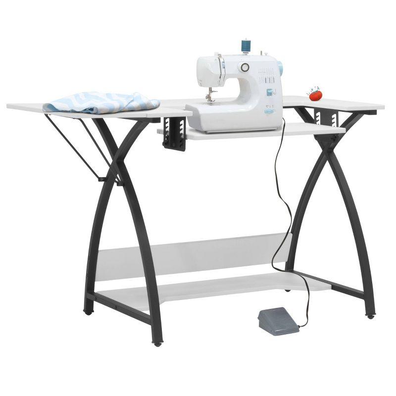 Comet Plus Sewing/Office Table with Fold Down Top, Height Adjustable Platform and Bottom Storage Shelf Black/White - Sew Ready: Crafting Desk