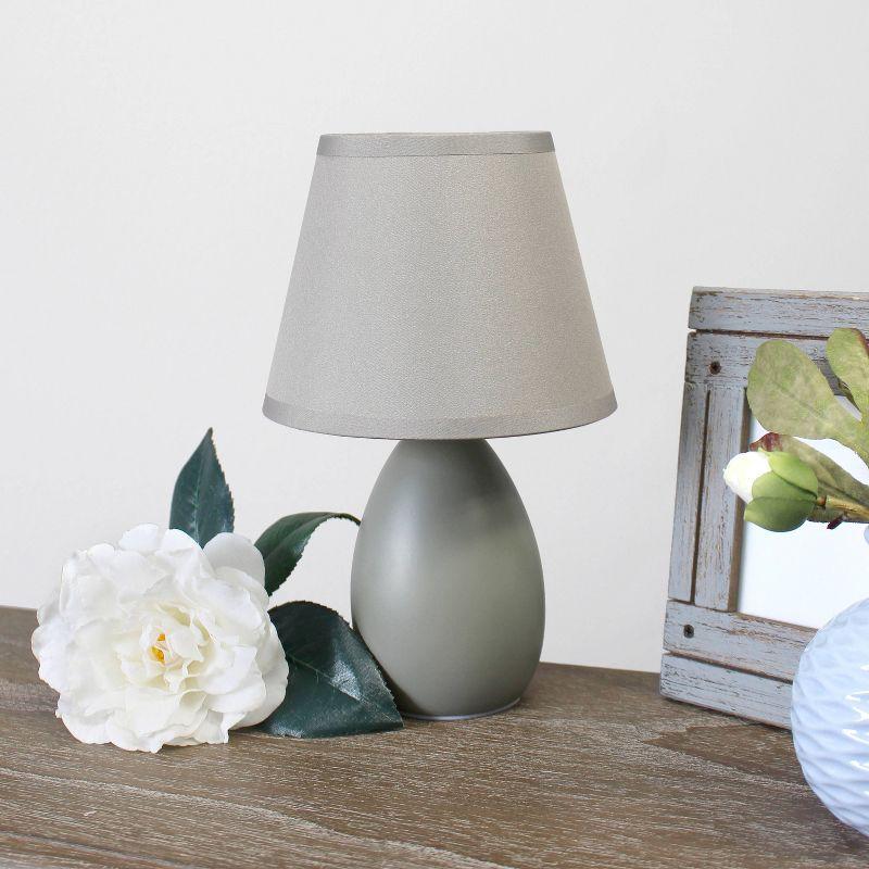 Simple Designs 9.45" Mini Egg Oval Ceramic Table Lamp with Matching Shade (Includes LED Light Bulb) Gray