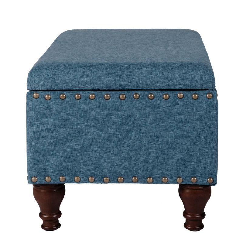 Elegant Nailhead Trim Storage Ottoman Bench in Linen-Blue