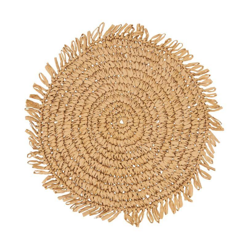 Rustic Natural Raffia Fringe Round Placemats, Set of 4