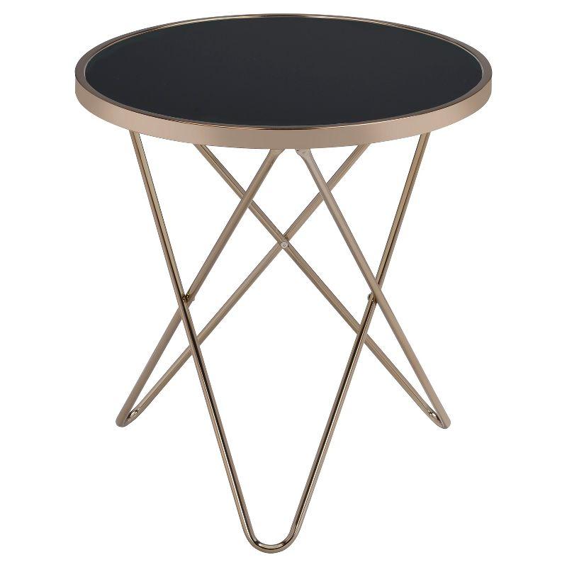 Round Black Glass and Champagne Metal End Table