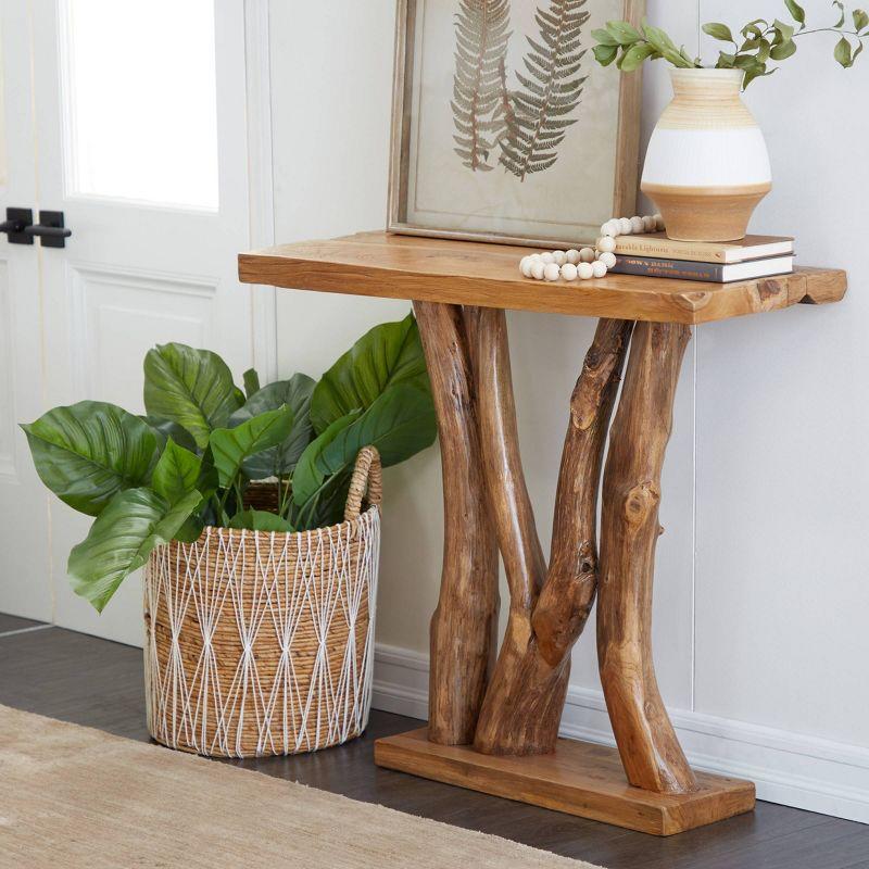 Contemporary Teak Wood Console Table Brown - Olivia & May: Sleek Entryway Furniture, Narrow Design, No Assembly Required