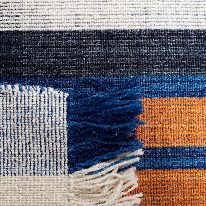 Blue and Orange Striped Wool Kilim Area Rug 3' x 5'