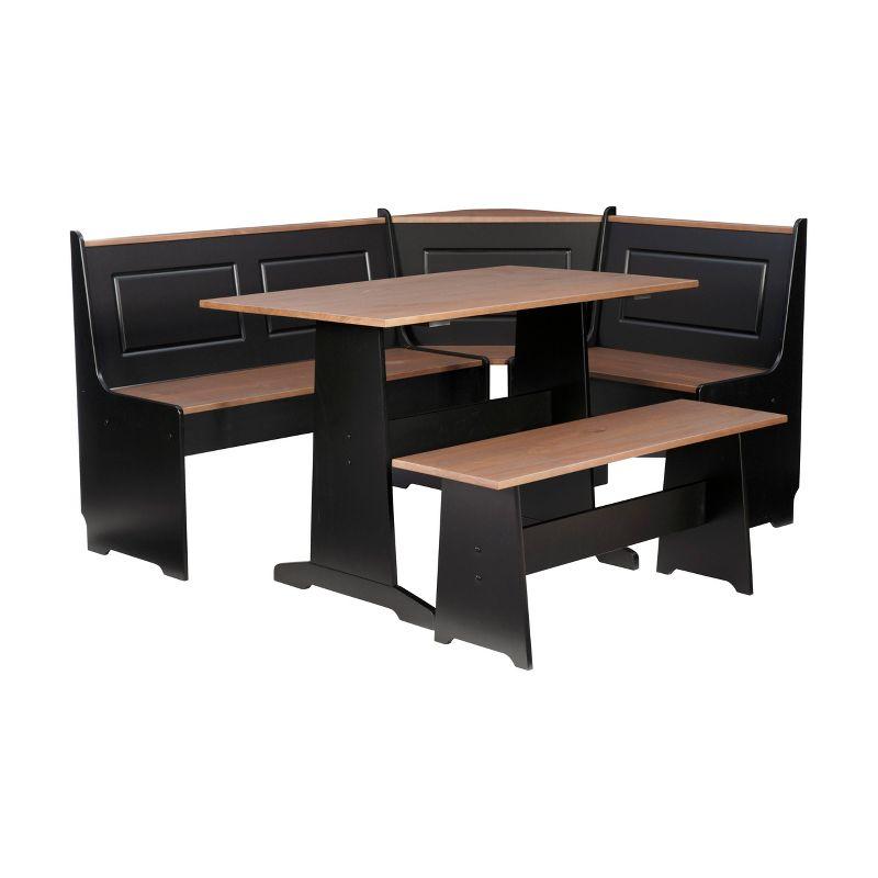 Linon 3pc Ardmore Breakfast Nook Storage Benches Dining Set Black/Pecan: Mid-Century Modern, Wood, 6-Seat Capacity