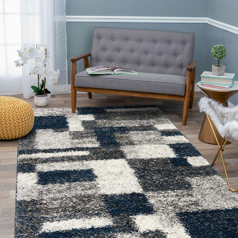 World Rug Gallery Distressed Modern Boxes Plush Shag Area Rug