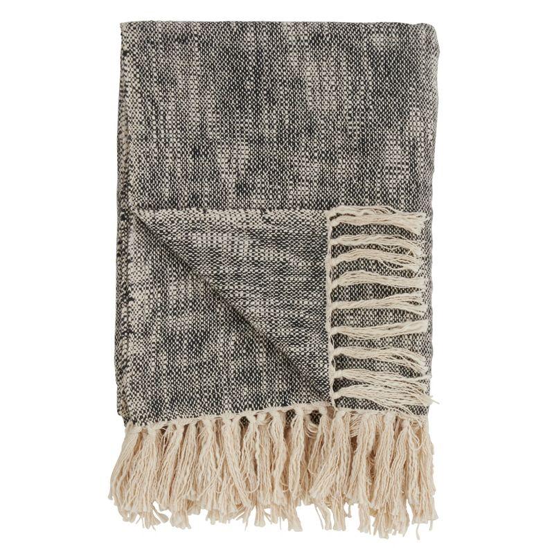 50"x60" Solid Throw Blanket with Tassels Black - Saro Lifestyle: Cotton Weave, Machine Washable, Cozy for Sofa or Bed