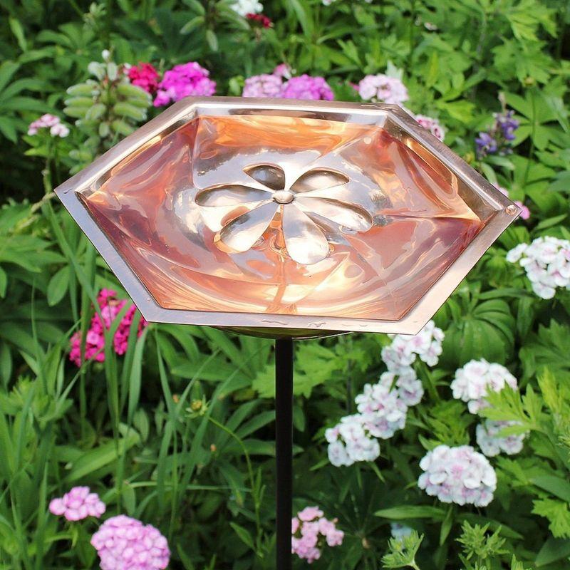 40" Hexagonal Copper Bee Fountain & Birdbath with Stake Copper - ACHLA Designs