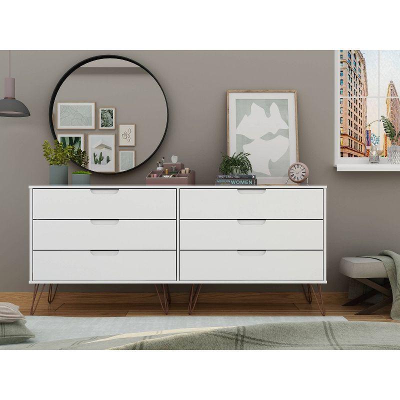 Mid-century Modern White Double Low Dresser with Metal Legs