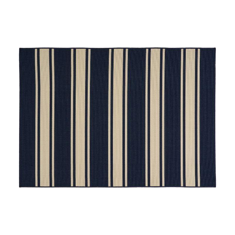 GDFStudio Coriander 5'3" x 7' Outdoor Striped Area Rug, Navy/Ivory