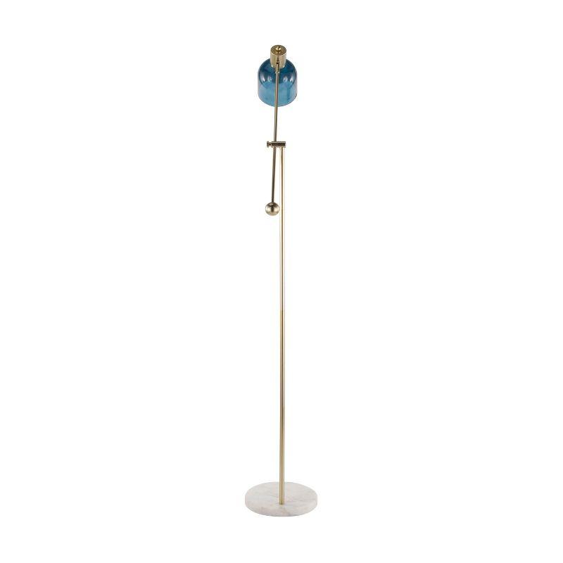 Everly Quinn Marcel Contemporary Floor Lamp In White Marble, Gold Metal And Blue Glass