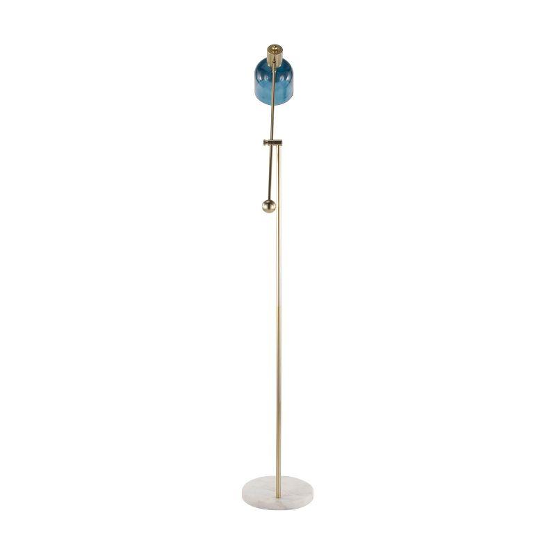 Marcel 73" Contemporary White Marble & Gold Metal Floor Lamp with Blue Glass Shade