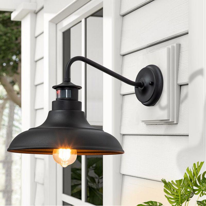 C Cattleya Gooseneck Matte Black Outdoor Wall Light with Motion Sensor Dusk to Dawn, 2-Pack