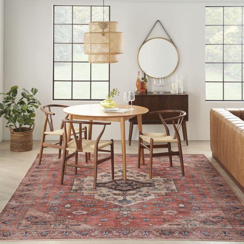 Nourison Brilliance Machine Washable 5'3" x 7'3" Rust Multicolor Vintage Indoor Non-Slip Flatweave Rug