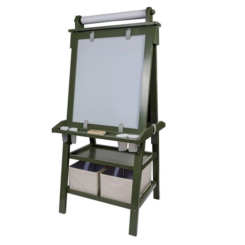 Olive Green Dual-Sided Magnetic Art Easel with Storage Bins