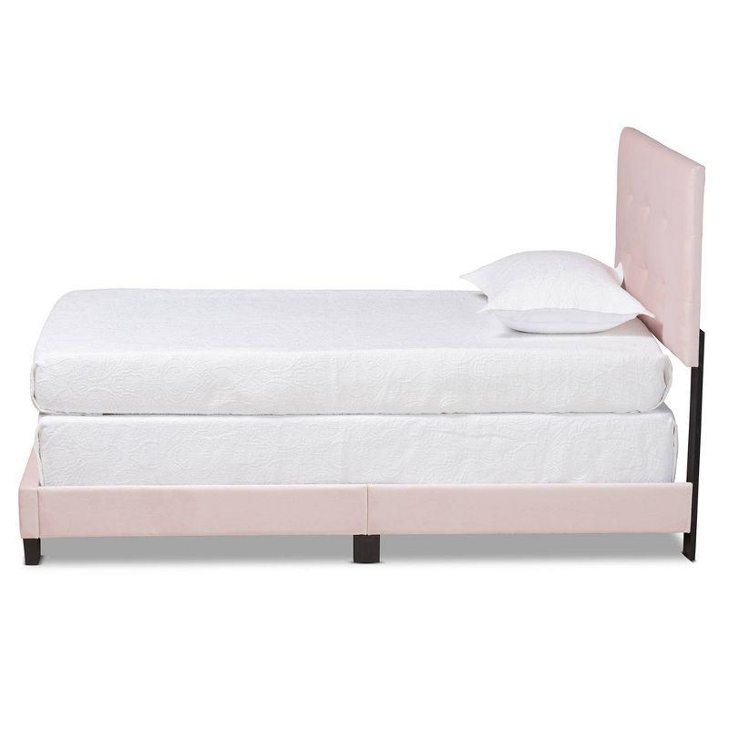 Twin Caprice Glam Velvet Fabric Upholstered Panel Bed Pink - Baxton Studio: Wood Frame, Polyester Fill, Requires Box Spring