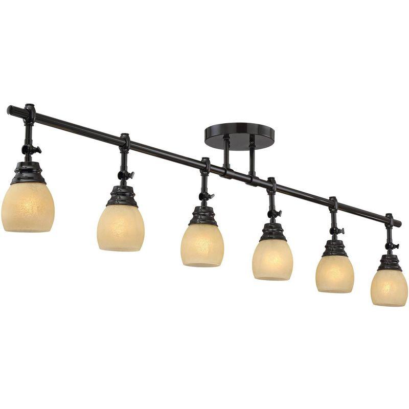 Pro Track Elm Park 6-Head Ceiling Track Light Fixture Kit Spot Light Directional Brown Bronze Finish Amber Glass Western Kitchen Bathroom 57 1/2" Wide