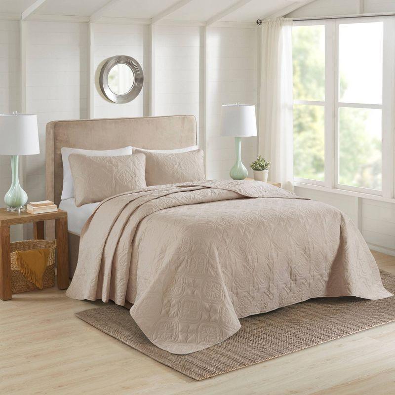 Khaki Full Microfiber Reversible Bedspread Set